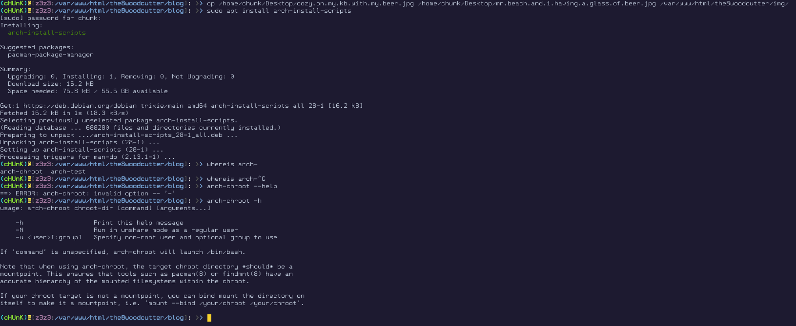 Step One of the idea on what we can do on Debian with arch-install-scripts package and arch-chroot